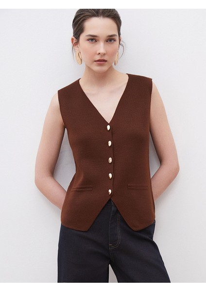 Yeni Sezon V Yaka Kadın Triko Yelek