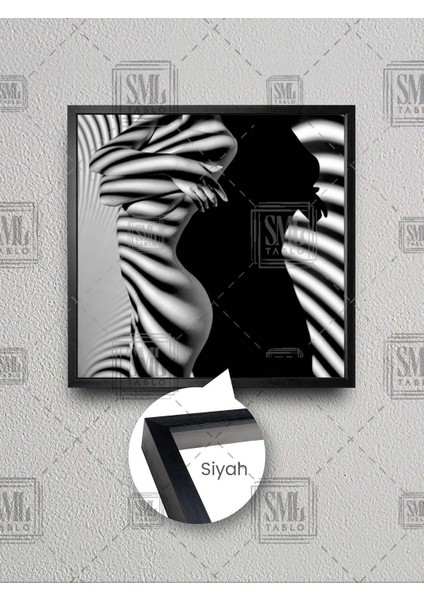 Pencerenin Gölgesinde Çıplak Kadın Estetik Nü Dekor Çerçeveli Kare Kanvas Tablo