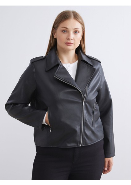 Yeni Sezon Biker Yaka Kadın Deri Görünümlü Ceket fiyatları