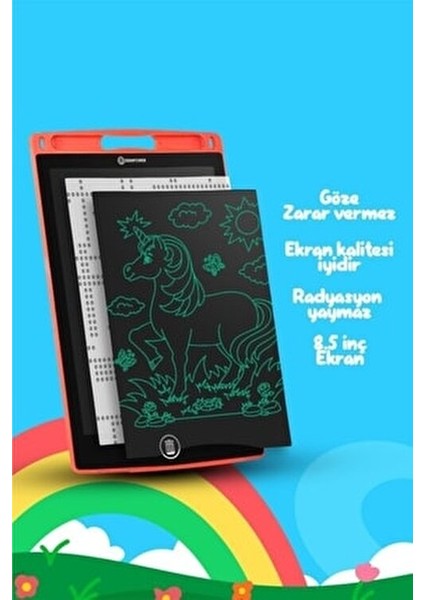 Yazı Tahtası Kırmızı 8.5 inç Tekrar Kullanılabilir Çocuklar İçin 21.5x14x11 cm