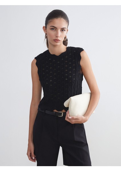 Yeni Sezon Bisiklet Yaka Ajurlu Kadın Triko Süveter