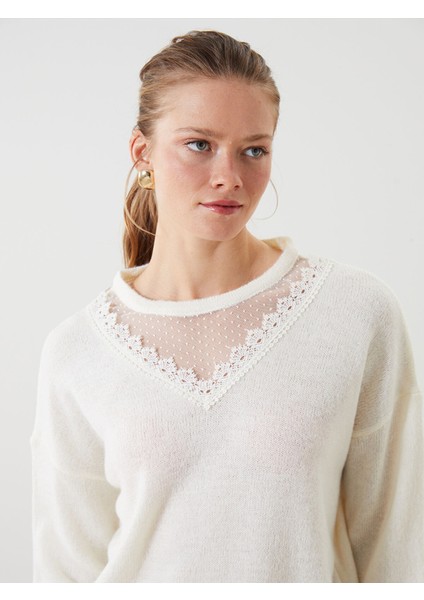 Yeni Sezon Bisiklet Yaka Dantel Detaylı Oversize Kadın Triko Kazak