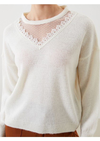 Yeni Sezon Bisiklet Yaka Dantel Detaylı Oversize Kadın Triko Kazak modelleri