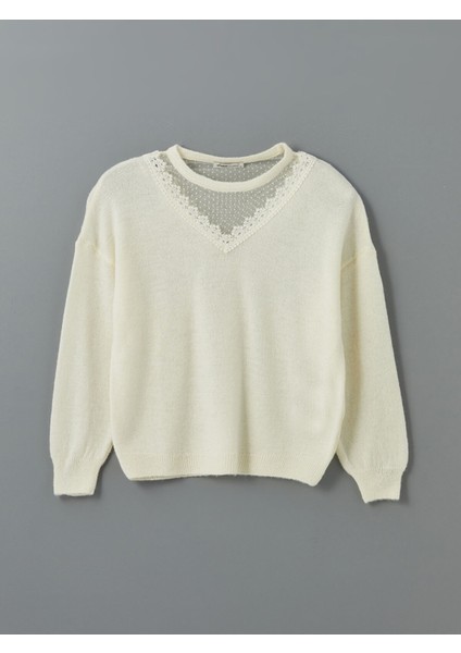 Yeni Sezon Bisiklet Yaka Dantel Detaylı Oversize Kadın Triko Kazak indirimleri