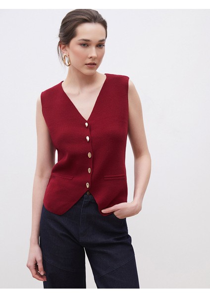 Yeni Sezon V Yaka Kadın Triko Yelek