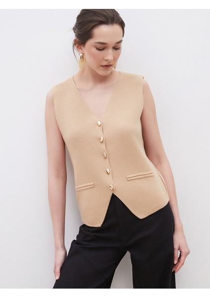 Yeni Sezon V Yaka Kadın Triko Yelek