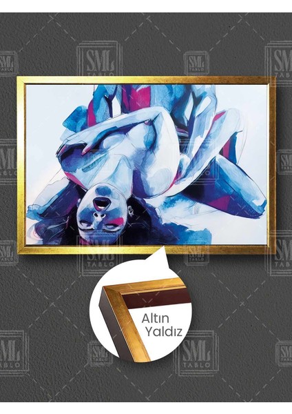 Nü Kadın Yatak Odası Dekoru Aşk Çifti Çerçeveli Yatay Kanvas Tablo