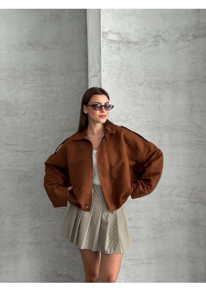 Zr Crop Bomber Taba Süet Oversize Ceket fiyatları