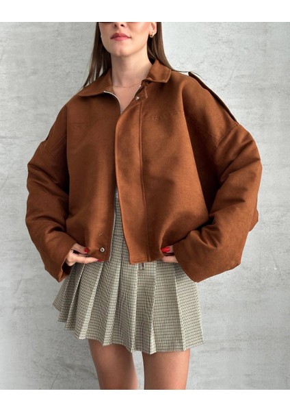 Zr Crop Bomber Taba Süet Oversize Ceket fırsatları
