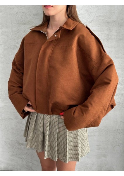 Zr Crop Bomber Taba Süet Oversize Ceket indirimleri