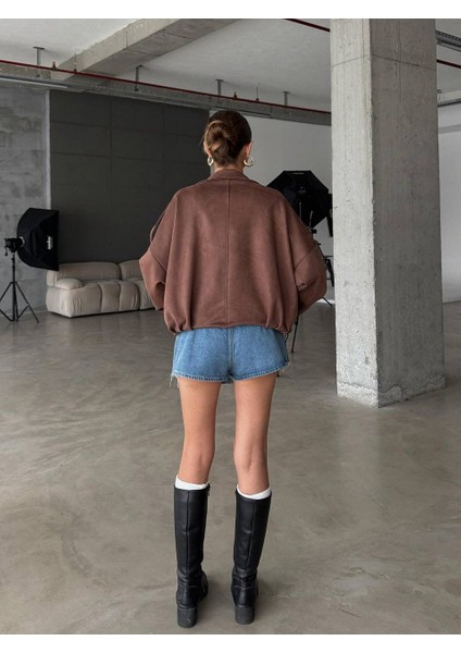 Zr Crop Bomber Kahverengi Süet Oversize Ceket fırsatları