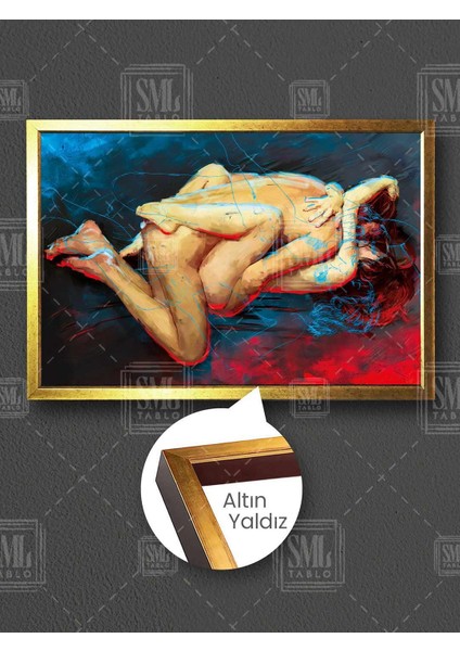 Birbirine Sarılan Nü Romantik Çift Aşık Love Yatak Odası Çerçeveli Yatay Kanvas Tablo
