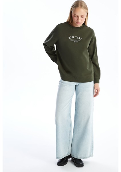 Yeni Sezon Bisiklet Yaka Baskılı Oversize Kadın Kalın Sweatshirt fiyatları