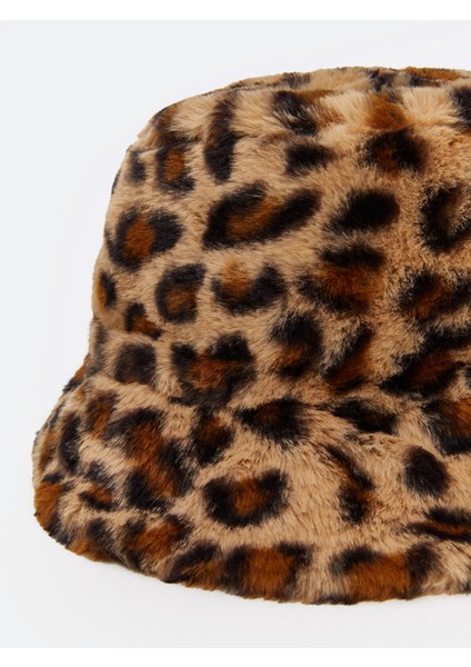 Yeni Sezon Leopar Desenli Kürklü Kadın Bucket Şapka modelleri