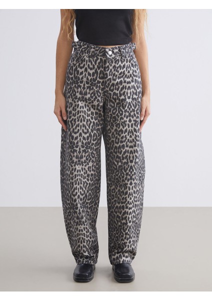 Yeni Sezon Baggy Fit Leopar Desenli Kadın Jean Pantolon fiyatları