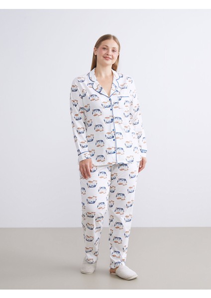 Yeni Sezon Gömlek Yaka Baskılı Kadın Pijama Takımı fiyatları