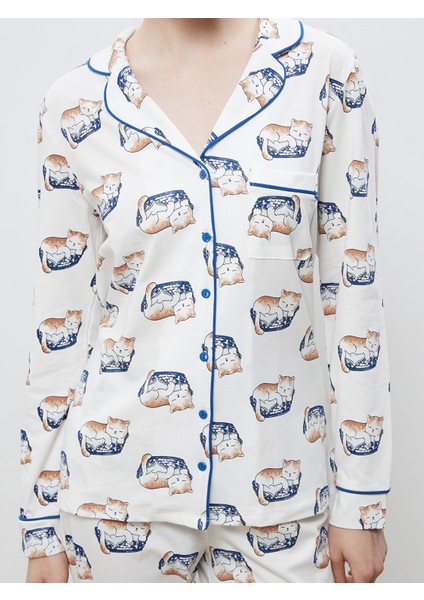Yeni Sezon Gömlek Yaka Baskılı Kadın Pijama Takımı fırsatları