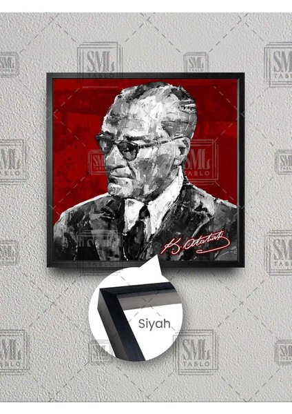 Mustafa Kemal Atatürk Gözlüklü Karizmatik Portresi Çerçeveli Kare Kanvas Tablo