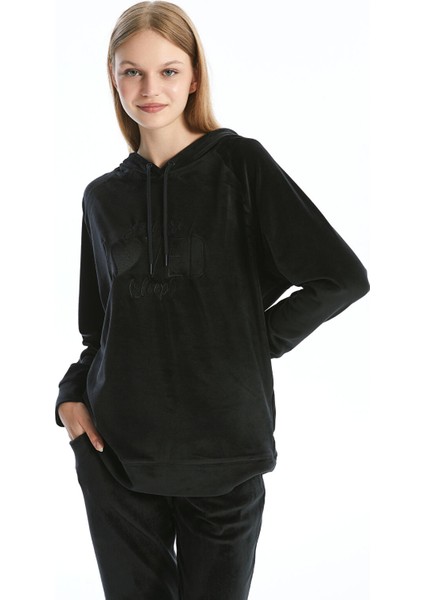 Yeni Sezon Kapüşonlu Kadife Kadın Pijama Üst