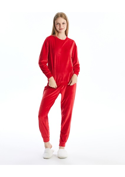 Yeni Sezon Bisiklet Yaka Nakışlı Uzun Kollu Kadın Pijama Takımı fiyatları