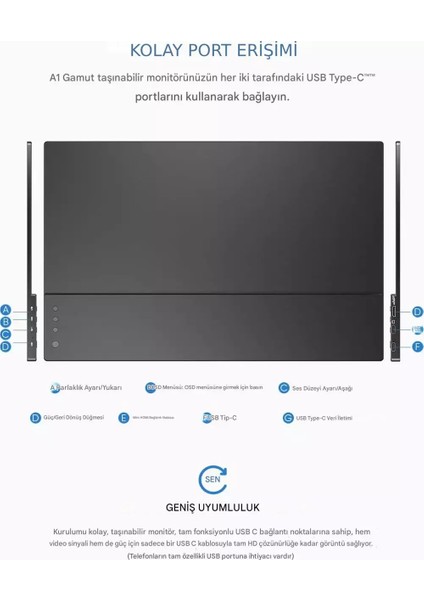 A1 Gamut 15.6" Full Hd 60Hz IPS Ultra Ince Taşınabilir Monitör indirimleri