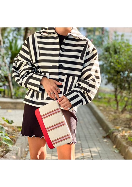 Antiochia - Kırmızı Deri Çok Renkli Dokuma Kumaş Portföy fırsatları