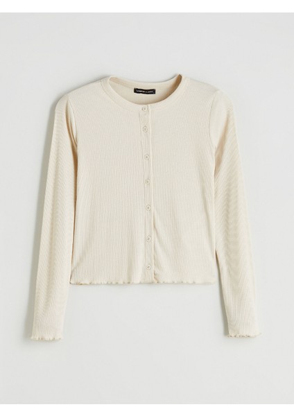 Yeni Sezon Bisiklet Yaka Fitilli Crop Kadın Hırka