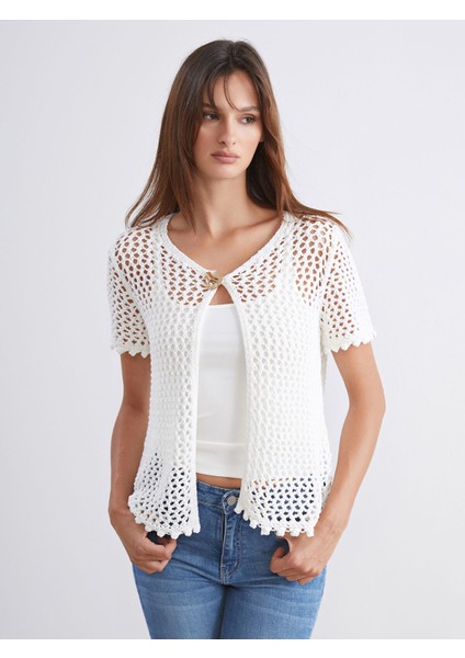 Yeni Sezon Bisiklet Yaka Ajurlu Kadın Triko Hırka