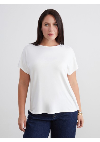 Yeni Sezon Büyük Beden Bisiklet Yaka Oversize Kadın Tişört