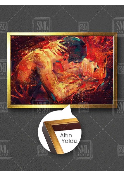 Nü Aşk Çifti Kadın Tutkulu Aşıklar Yatak Odası Çerçeveli Yatay Kanvas Tablo