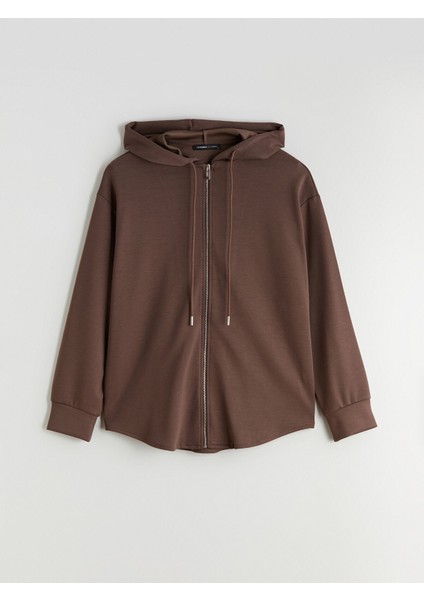 Yeni Sezon Kapüşonlu Oversize Kadın Fermuarlı Sweatshirt