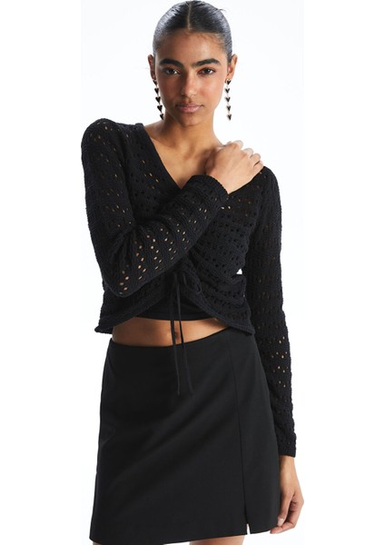 Yeni Sezon V Yaka Ajurlu Kadın Triko Kazak