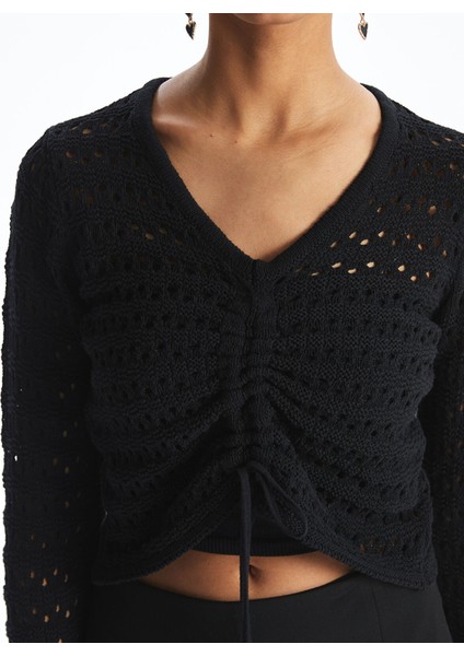 Yeni Sezon V Yaka Ajurlu Kadın Triko Kazak modelleri