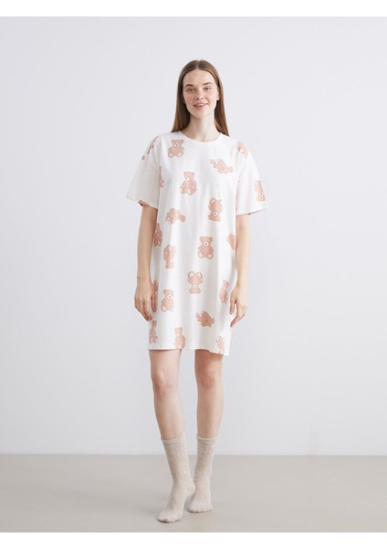 Yeni Sezon Bisiklet Yaka Ayı Teddy Baskılı Kadın Gecelik fiyatları