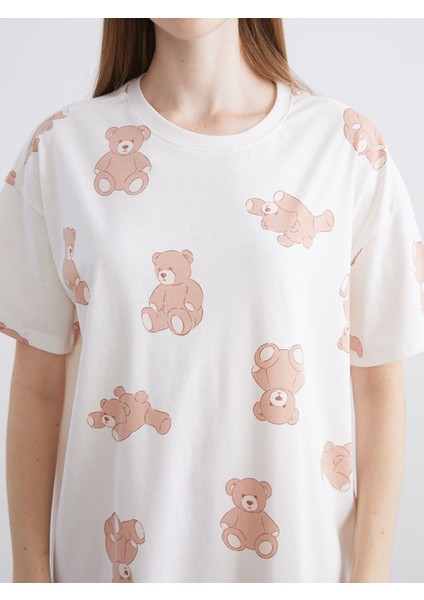 Yeni Sezon Bisiklet Yaka Ayı Teddy Baskılı Kadın Gecelik modelleri