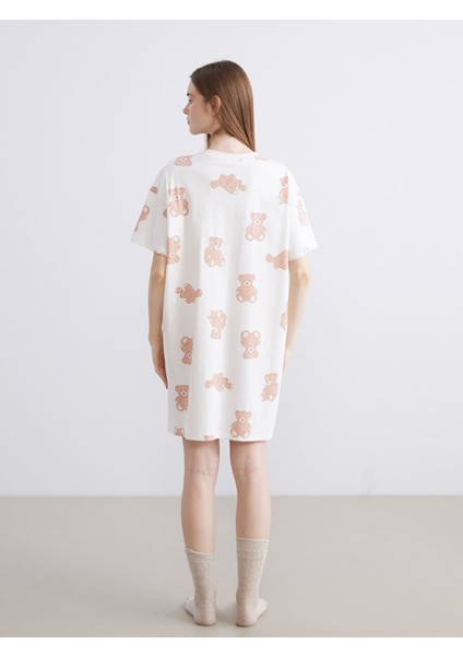 Yeni Sezon Bisiklet Yaka Ayı Teddy Baskılı Kadın Gecelik fırsatları