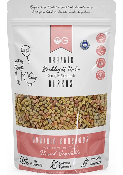 Organik Karışık Sebzeli Bakliyat Unlu Bebek Kuskus 250 Gr +8 Ay