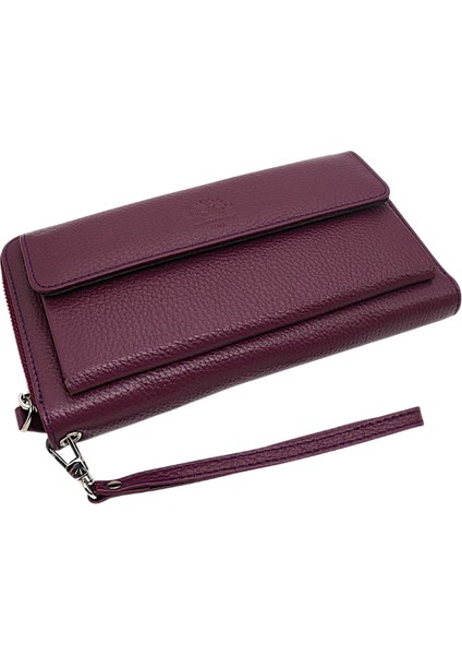 Daisy Unisex Hakiki Deri Kağıt Para ve Telefon Bölmeli Uzun Cüzdan, El Portföyü - Mor fiyatları