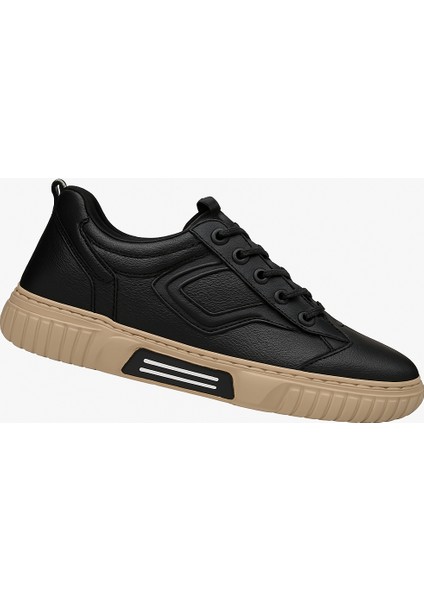 GR0397 Hakiki Deri Agresif Tarz Akıllı Bağcık Kemik Renk Şerit Taban Siyah Sneaker Ayakkabı fiyatları