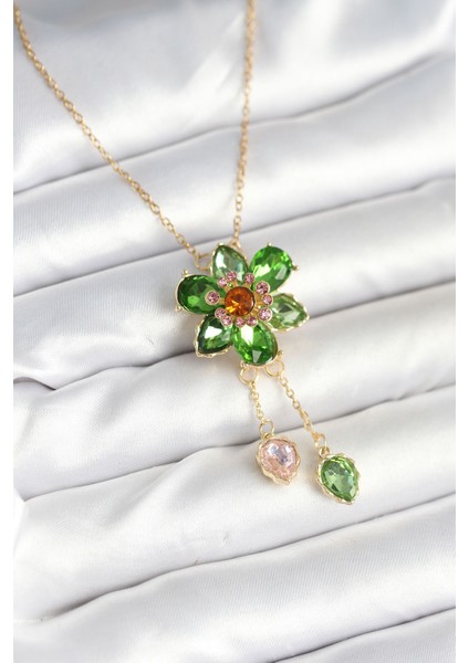 316L Çelik Zincir Gold Renk Çiçek Model Sallantılı Kadın Kolye