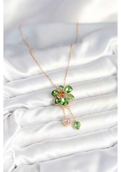 316L Çelik Zincir Gold Renk Çiçek Model Sallantılı Kadın Kolye fiyatları