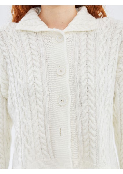 Yeni Sezon Polo Yaka Kendinden Desenli Kadın Triko Hırka modelleri