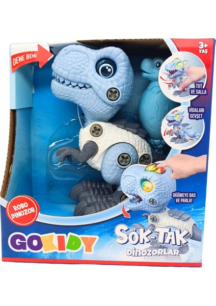 Gokiddy Sök-Tak Dinazor Sesli Işıklı Oyuncak – 71449 | Eğitici Vida Montajlı Dinozor Oyuncak Seti