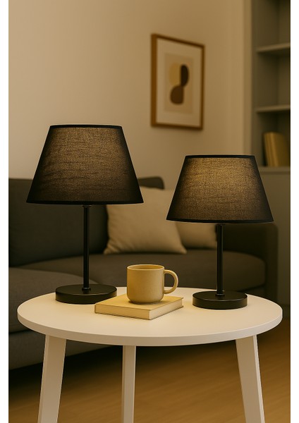 Siyah Modern Ikili Yatak Odası Abajur Siyah Ayaklı Masa Lambası