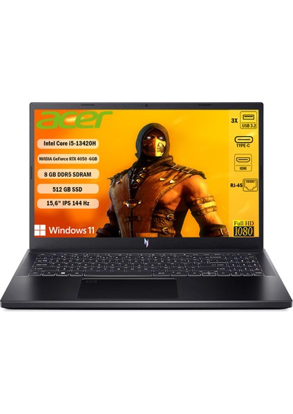 Nitro V5 ANV15-51-51TZ/CORE I5-13420H/8GB RAM/512 GB Ssd/rtx 4050 6GB/Windows 11 Taşınabilir Bilgisayar NH.QNBEY.006