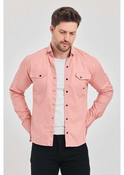 Yxcslim Fit Erkek Kot Gömlek Pembe indirimleri