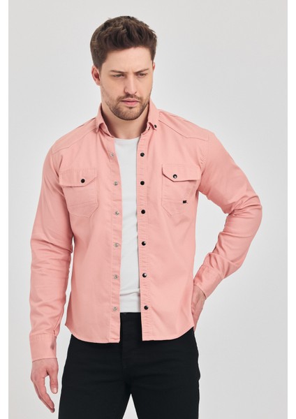 Yxcslim Fit Erkek Kot Gömlek Pembe