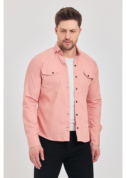 Yxcslim Fit Erkek Kot Gömlek Pembe