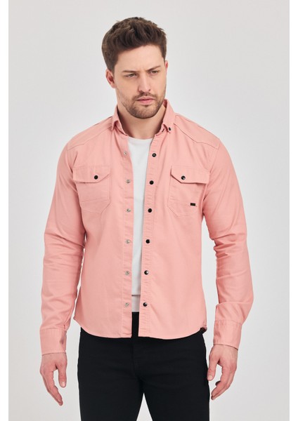 Yxcslim Fit Erkek Kot Gömlek Pembe