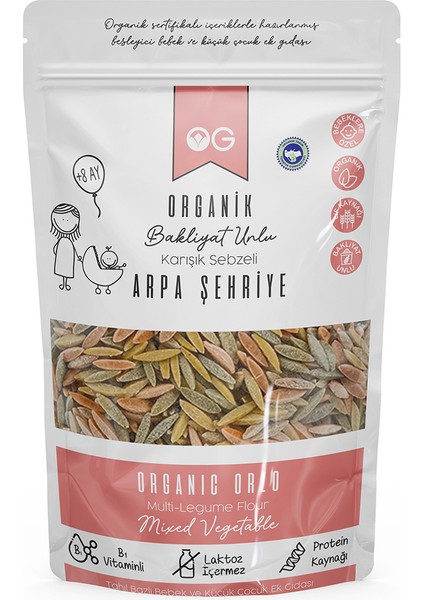 Organik Karışık Sebzeli Bakliyat Unlu Arpa Şehriye 250 Gr +8 Ay